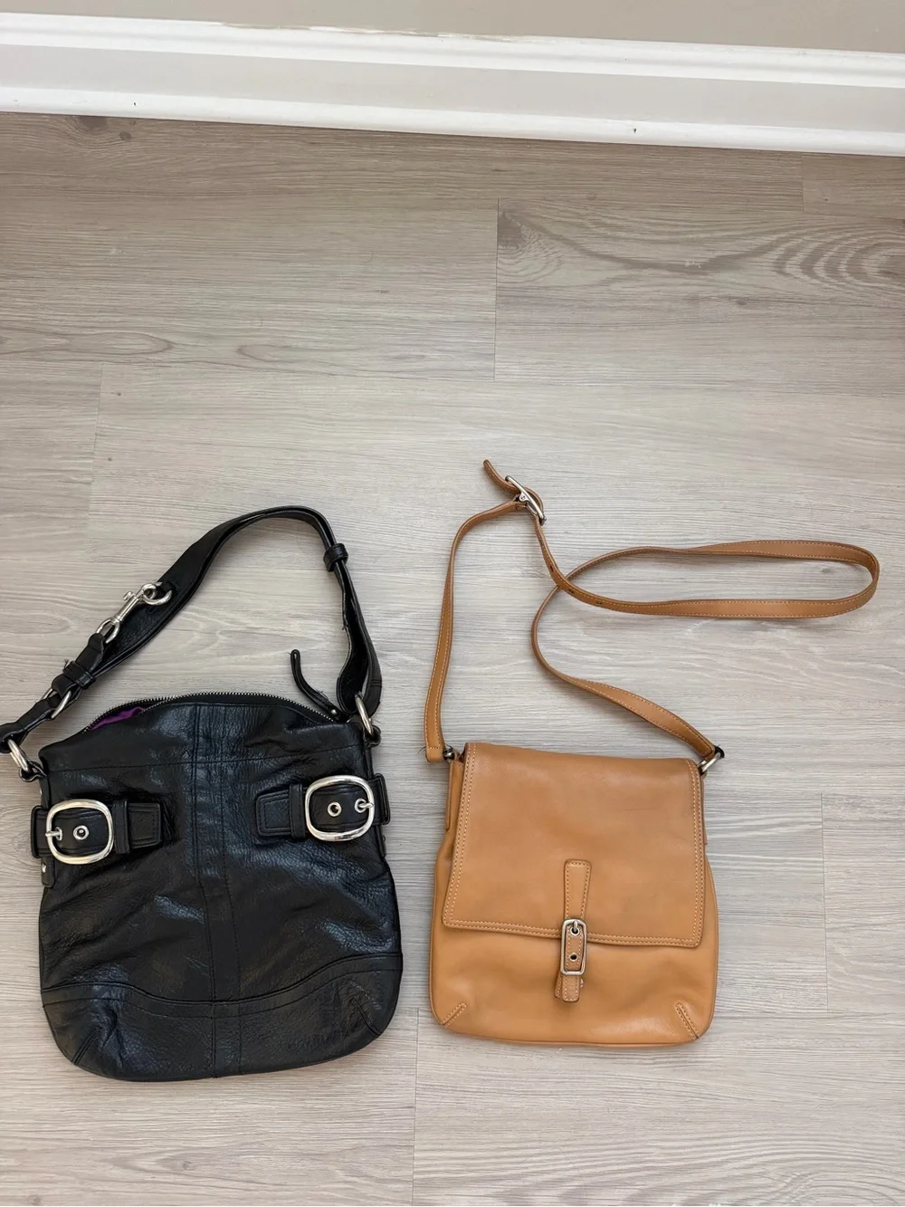 Coach bundle of 2 Black and Tan Leather Crossbody Duo - Buckle Accent